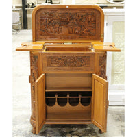Asian Style Ornately Carved Bar Cabinet w/Elevator Lift