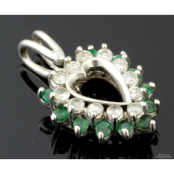 .5ctw Diamond .33ctw Emerald 14K Gold Open Heart Pendant