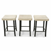 Amisco Set/3 Square Beige Leather Counter Stools