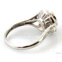 14K White Gold Round & Baguette CZ Tall Halo Ring