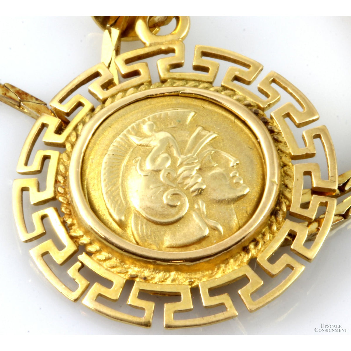 14K Greek Goddess Athena & Owl Coin Pendant Necklace