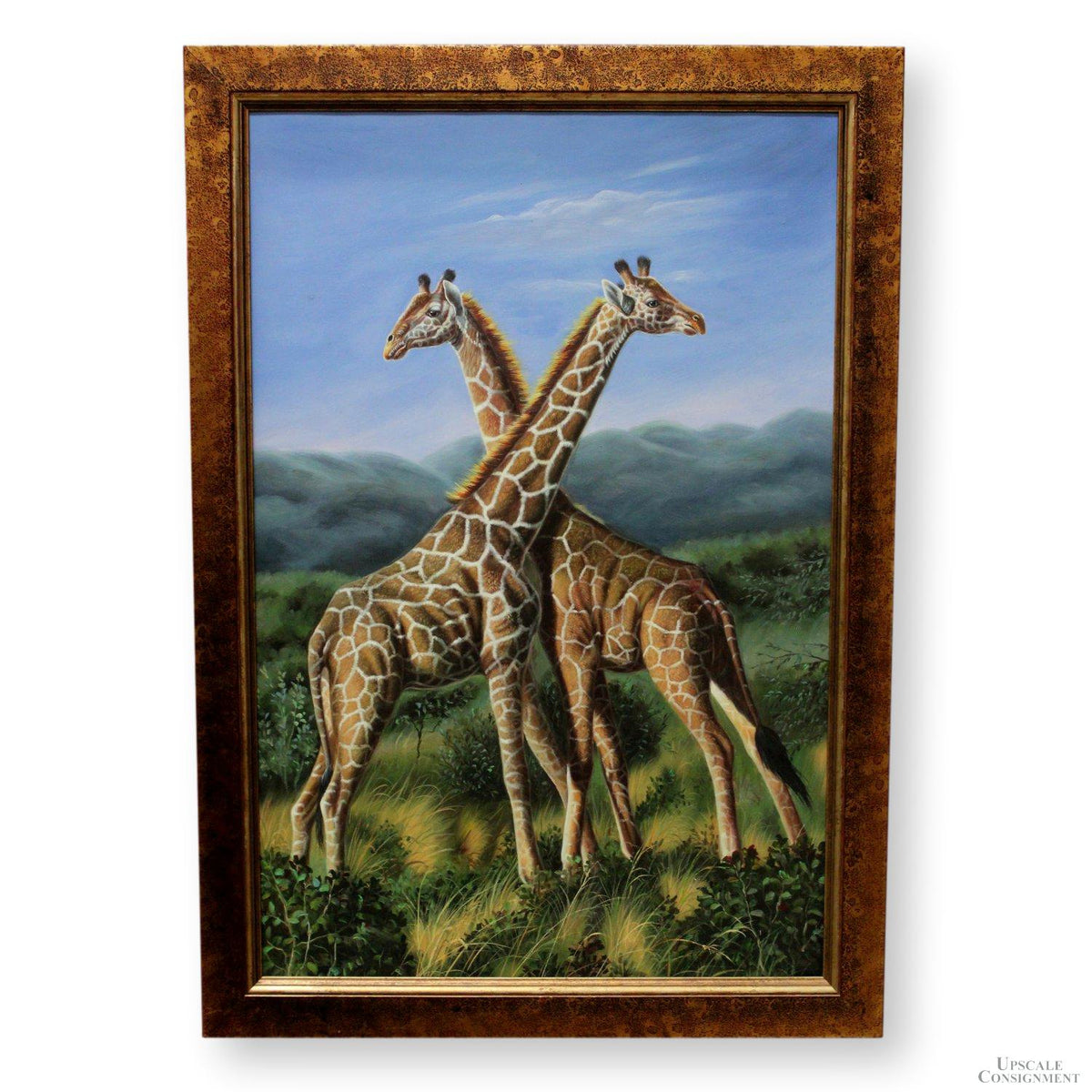 Framed Original Oil Painting - Giraffe