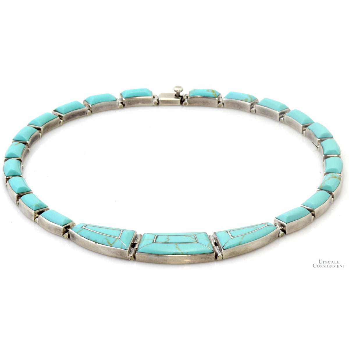 Vintage Mexican 950 Silver Robin's Egg Blue Turquoise Inlay Necklace