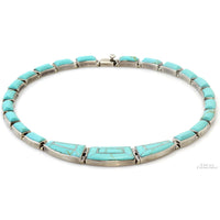 Vintage Mexican 950 Silver Robin's Egg Blue Turquoise Inlay Necklace