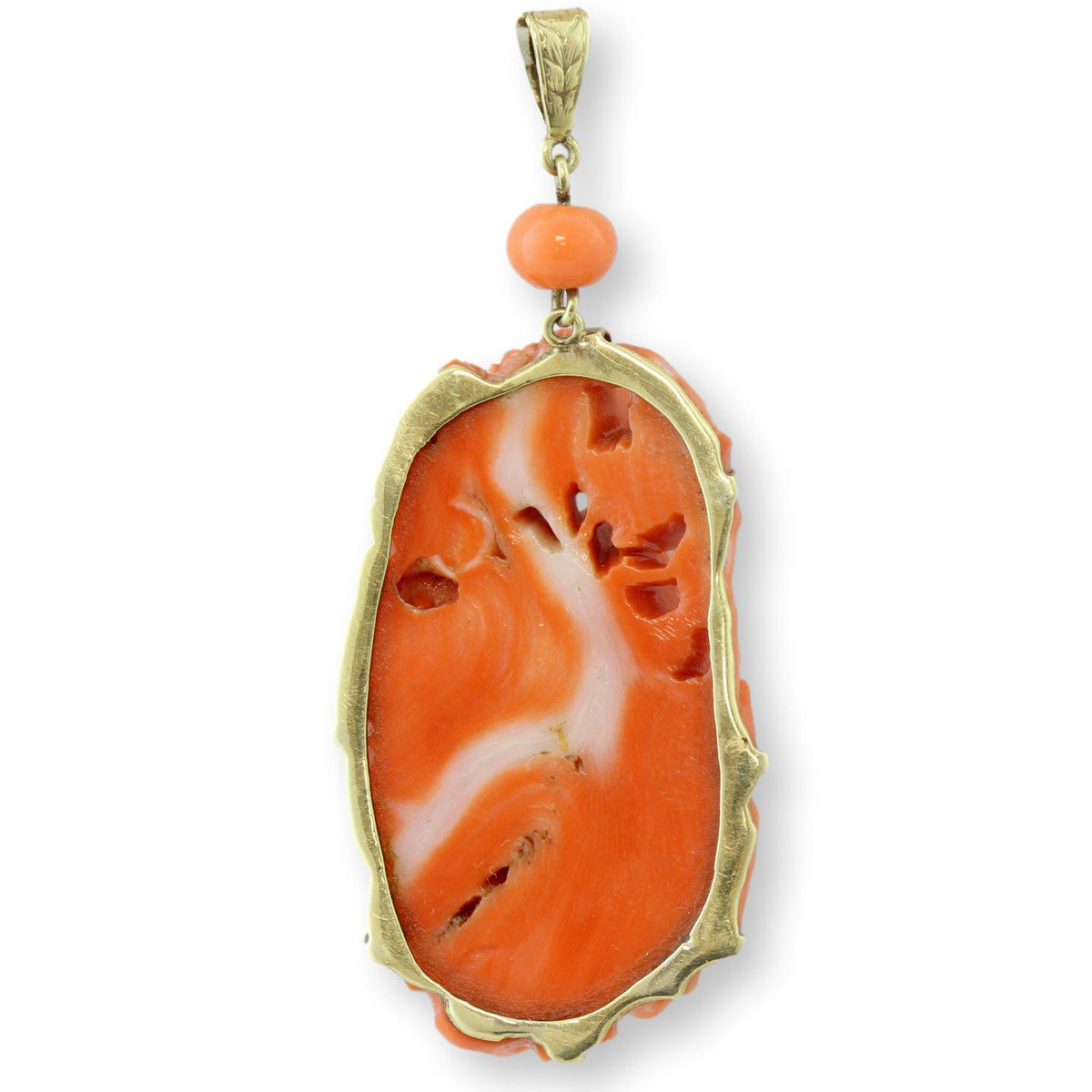 Coral Pendant in 14K Gold w/Natural Momo Coral Rose