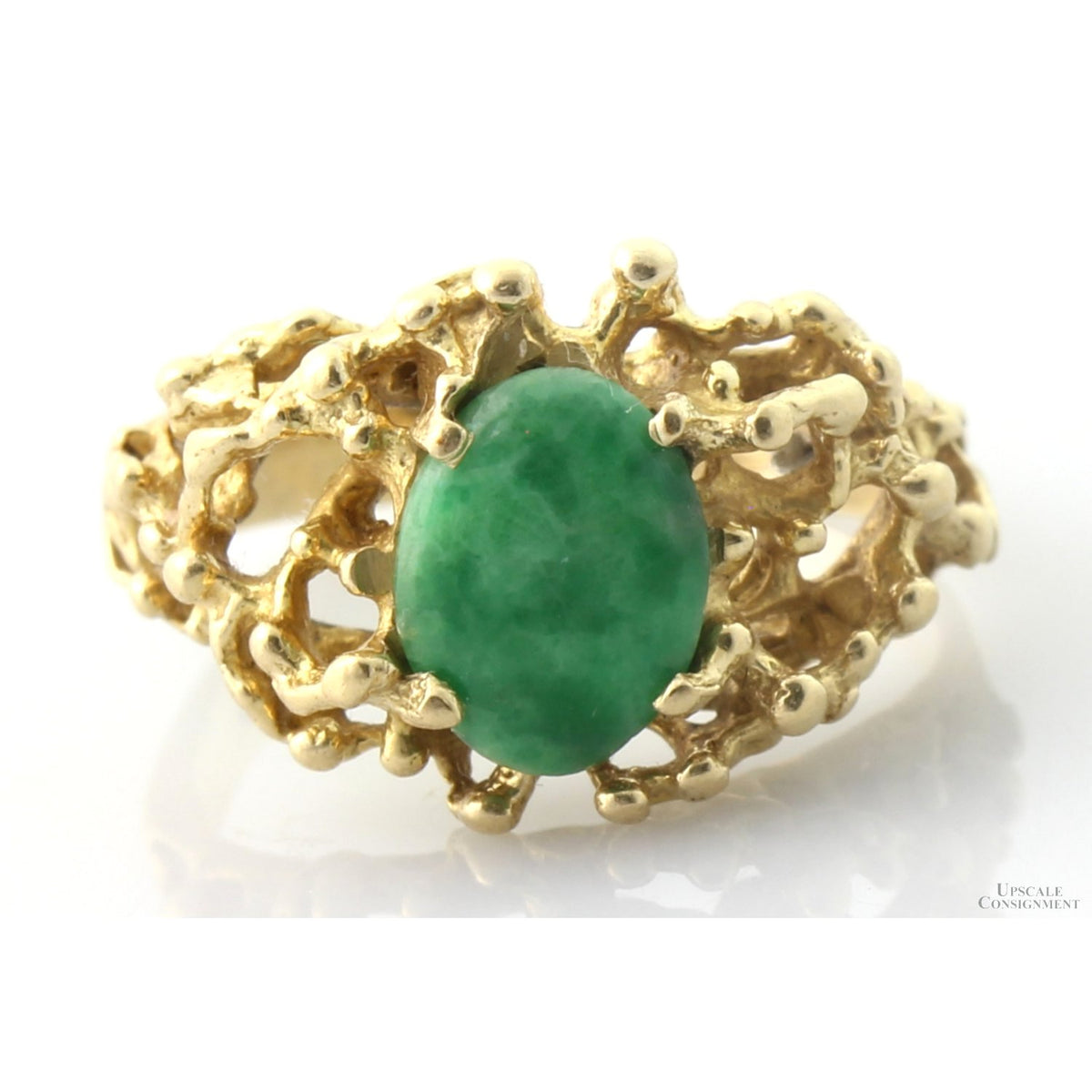 Vintage 14K Natural Jadeite Jade Ring | Pierced Openwork Design