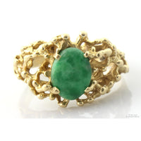 Vintage 14K Natural Jadeite Jade Ring | Pierced Openwork Design