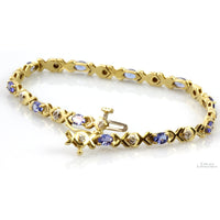 2.31ctw Violetish Blue Tanzanite Diamond XO Link 14K Gold Bracelet