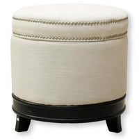 Round Cream Storage Ottoman w/Nailhead