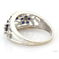 10K Gold Natural Blue Sapphire & Diamond Floral Motif  Ring