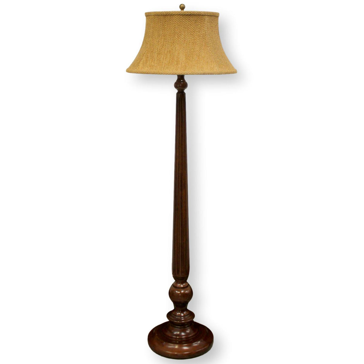 Wood Column Floor Lamp w/Camel Shade