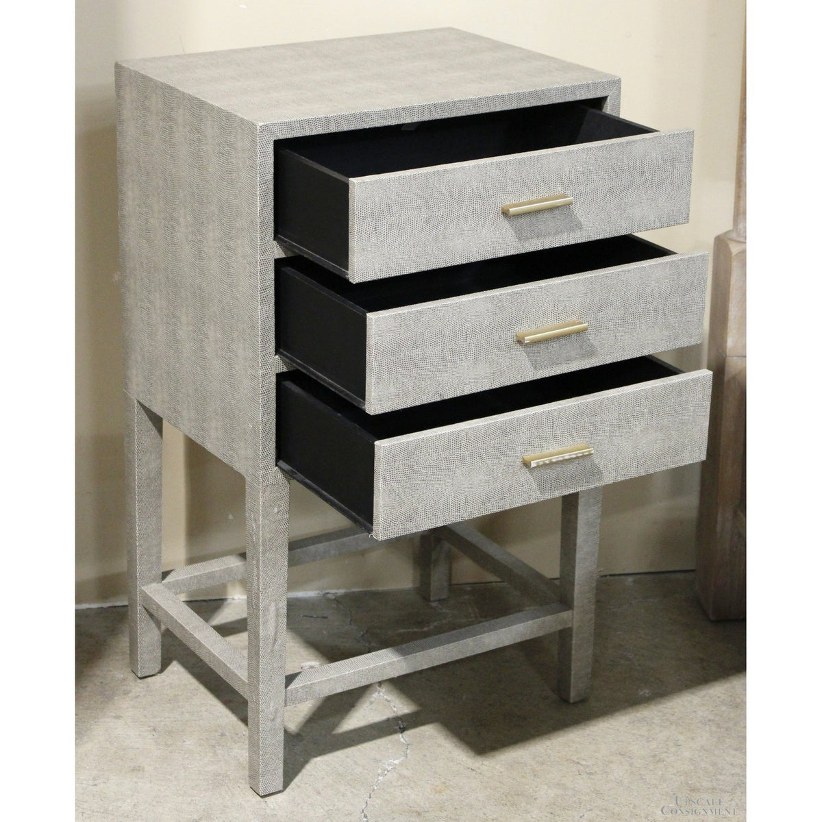 3 Drawer Faux Shagreen Accent Chest