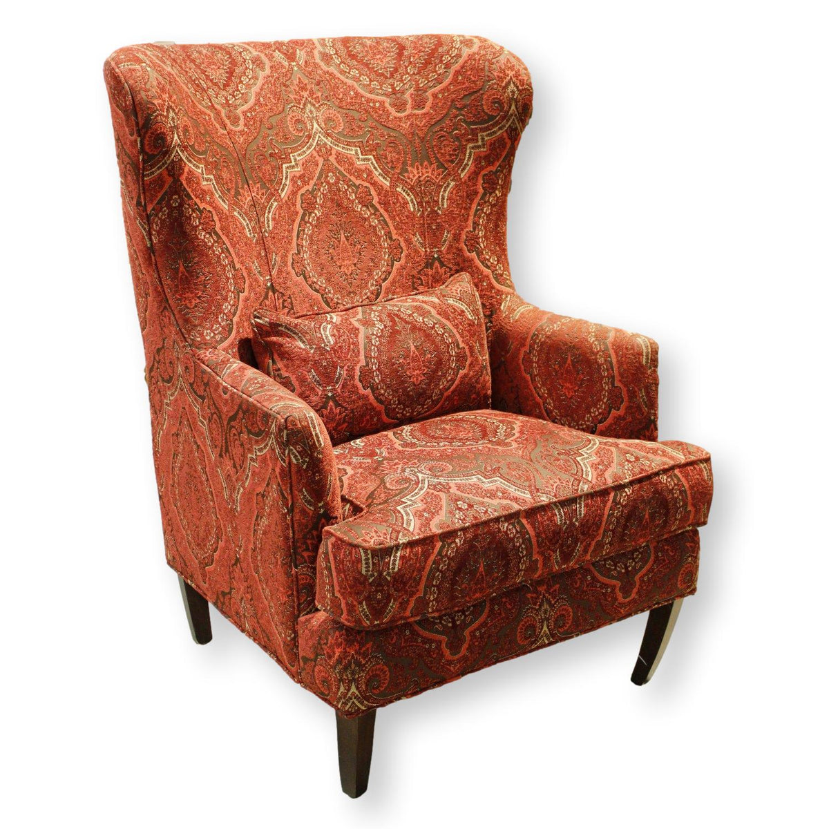 Wingback Chair w/Red Tapestry Upholstery