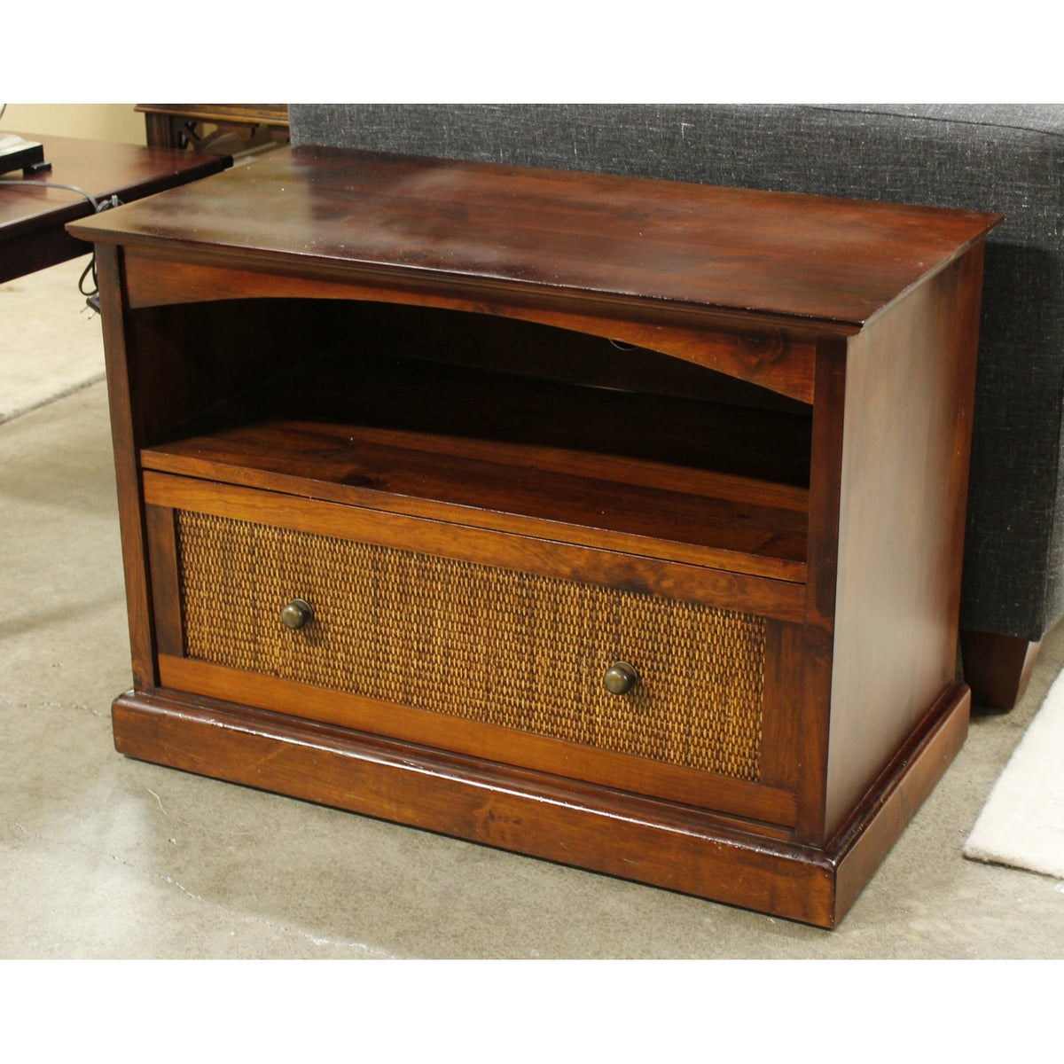 Pier 1 Imports Dark Finish Pine & Wicker Media Console