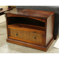 Pier 1 Imports Dark Finish Pine & Wicker Media Console