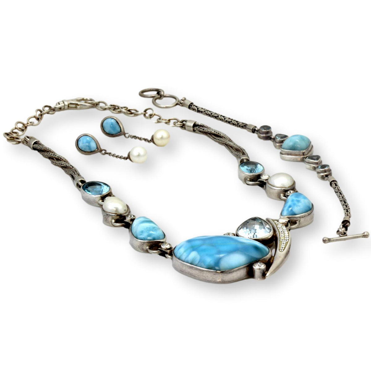 Starborn Larimar Blue Topaz White Topaz Pearl Sterling Silver Suite