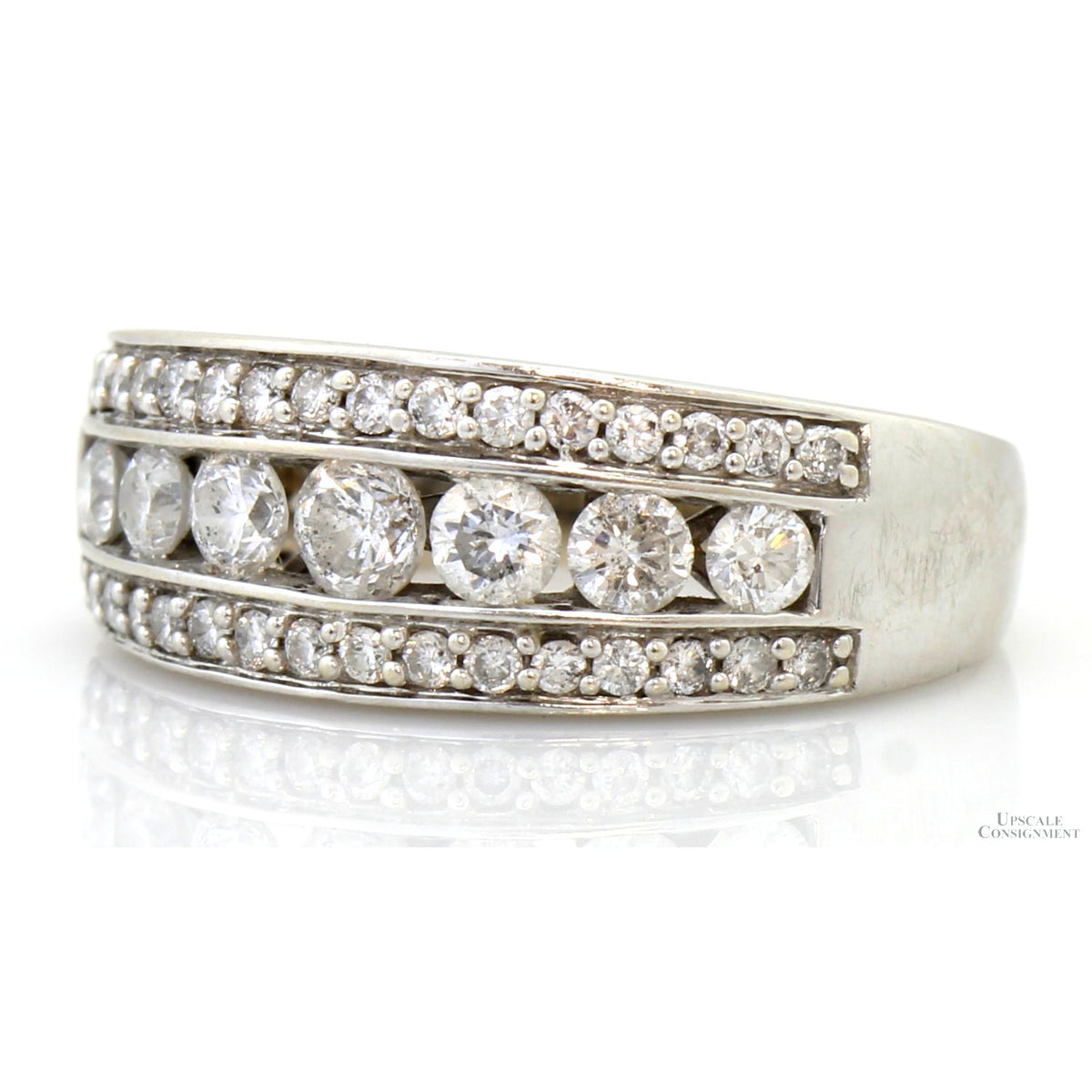 1.01ctw Diamond 14K White Gold Vintage Inspired Triple Row Ring
