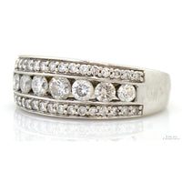 1.01ctw Diamond 14K White Gold Vintage Inspired Triple Row Ring