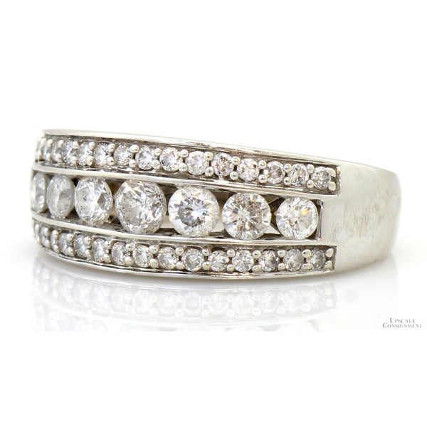 1.01ctw Diamond 14K White Gold Vintage Inspired Triple Row Ring