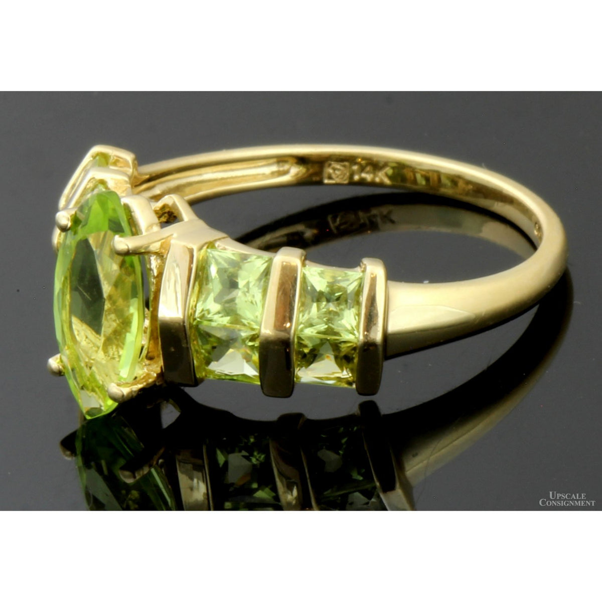 2.23ctw Marquise & Square Peridot Gemstone 14K Gold Ring