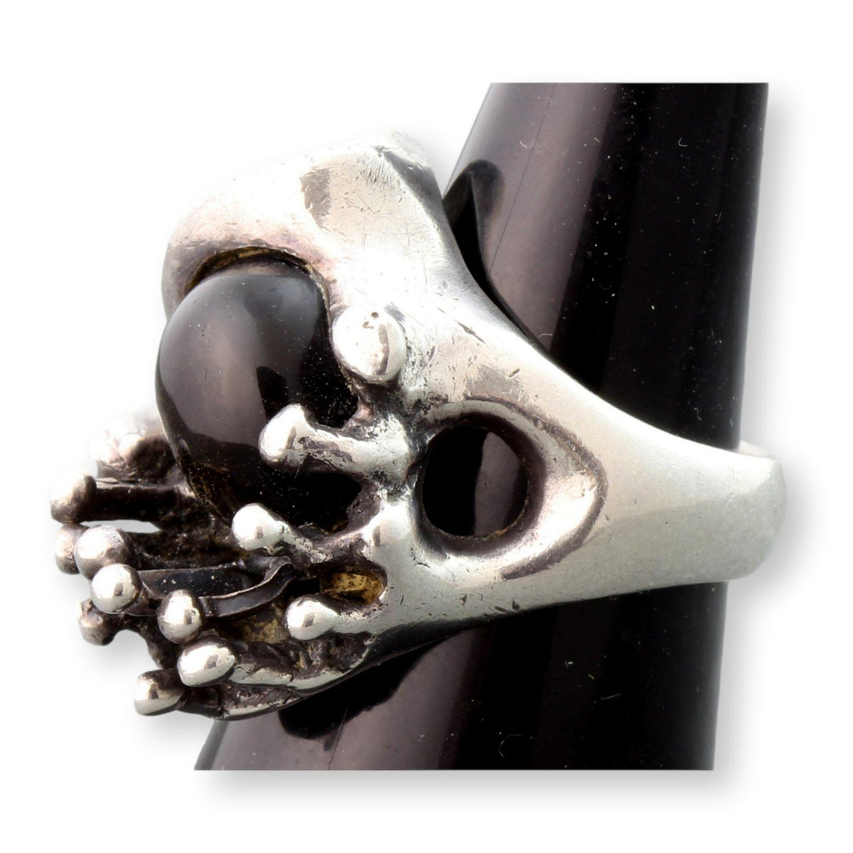 Modernist Fine 950 Silver Black Sapphire Ring by Mateo