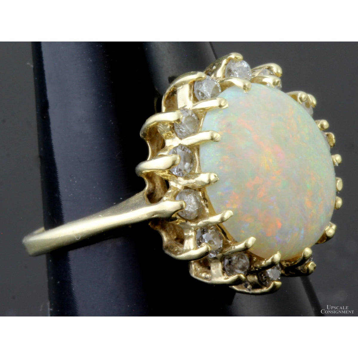 14K 1.36ct Australian Opal & .41ctw Diamond Halo Ring