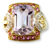 Violet Iolite, .42ctw Pink Tourmaline & .08ctw Diamond 10K Gold Ring