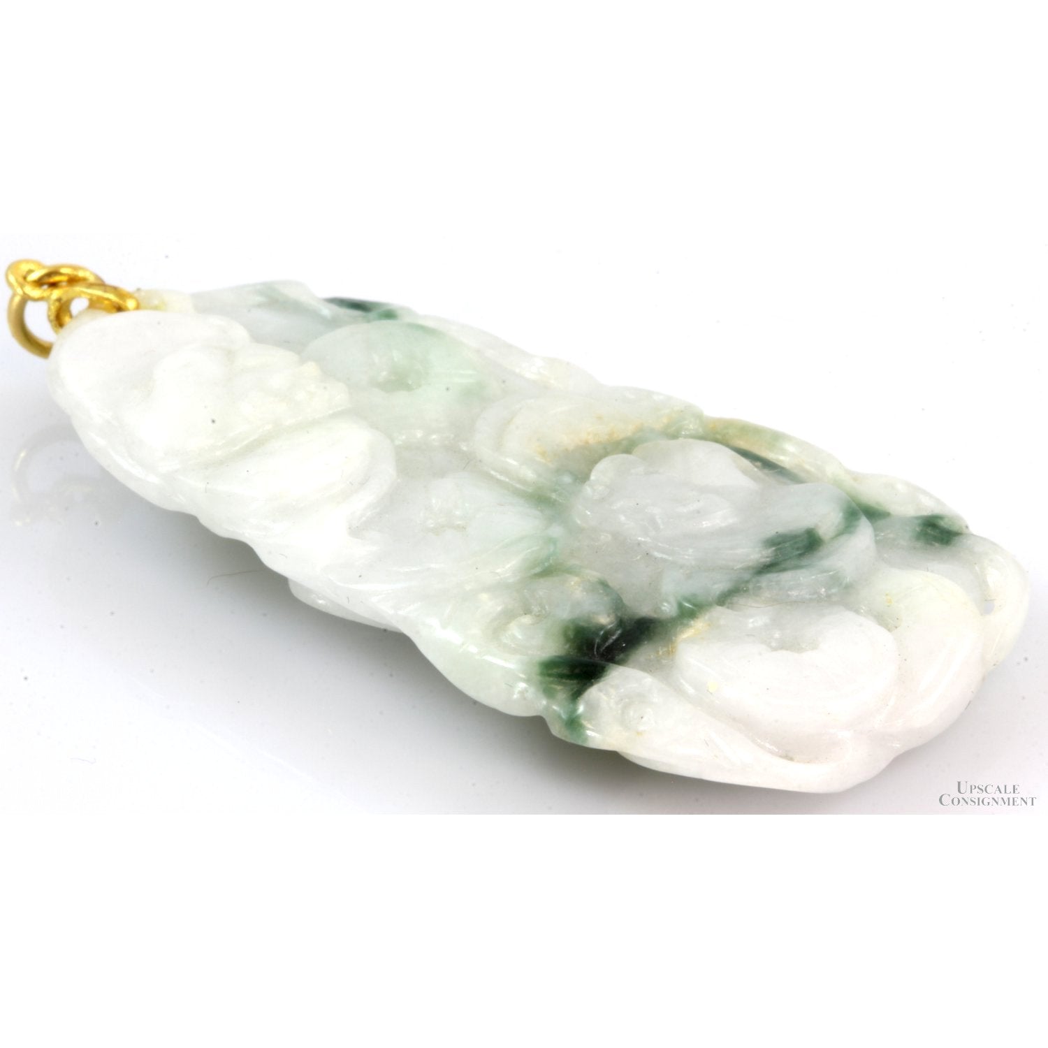 Mossy Lite Green Jadeite Donut Necklace Nice Moss in Snow Jadeite Piece with Tawny Jadeite Bead 22-24