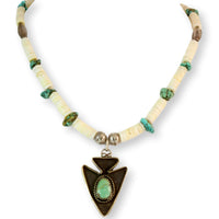 Navajo Turquoise & Shell Necklace Turquoise Arrowhead Pendant