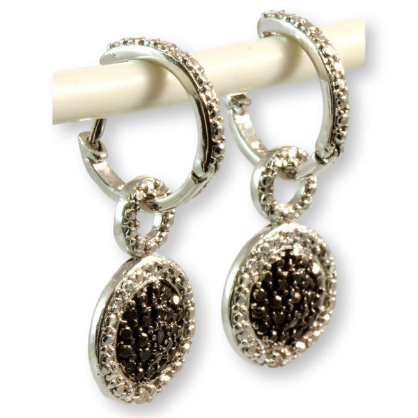 .50ctw Black & White Diamond Sterling Silver Hoop Earrings