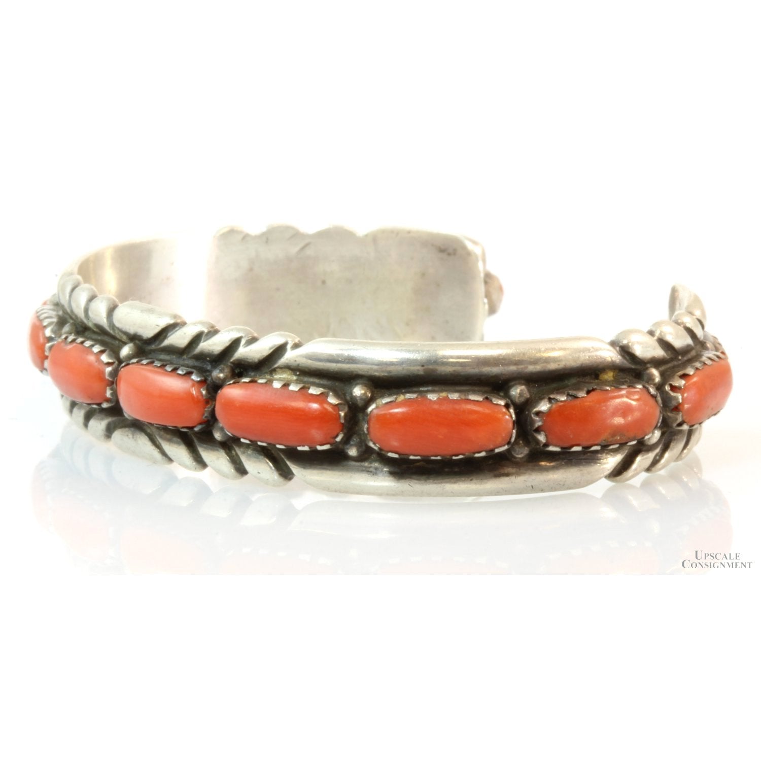 Red Coral Sterling Silver Cuff by Zuni Artisans R & B Leekya
