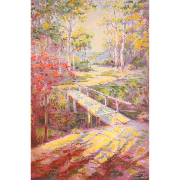 85'' x 58'' Framed Oil on Canvas "Autumn Bridge"