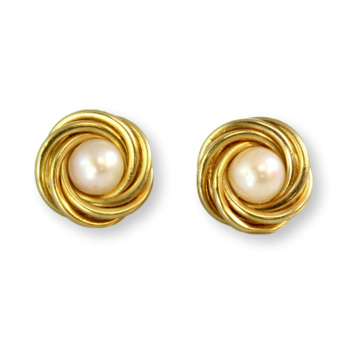 7mm Cultured Mabe Pearl 14K Gold Love Knot Earrings
