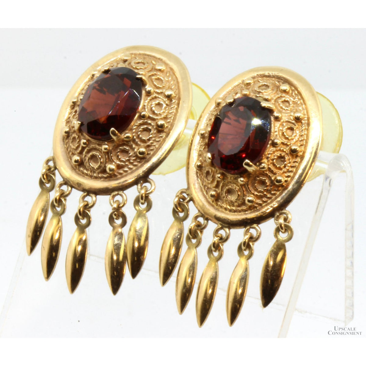 Victorian Etruscan Revival Style 7ctw Garnet 14K Gold Earrings