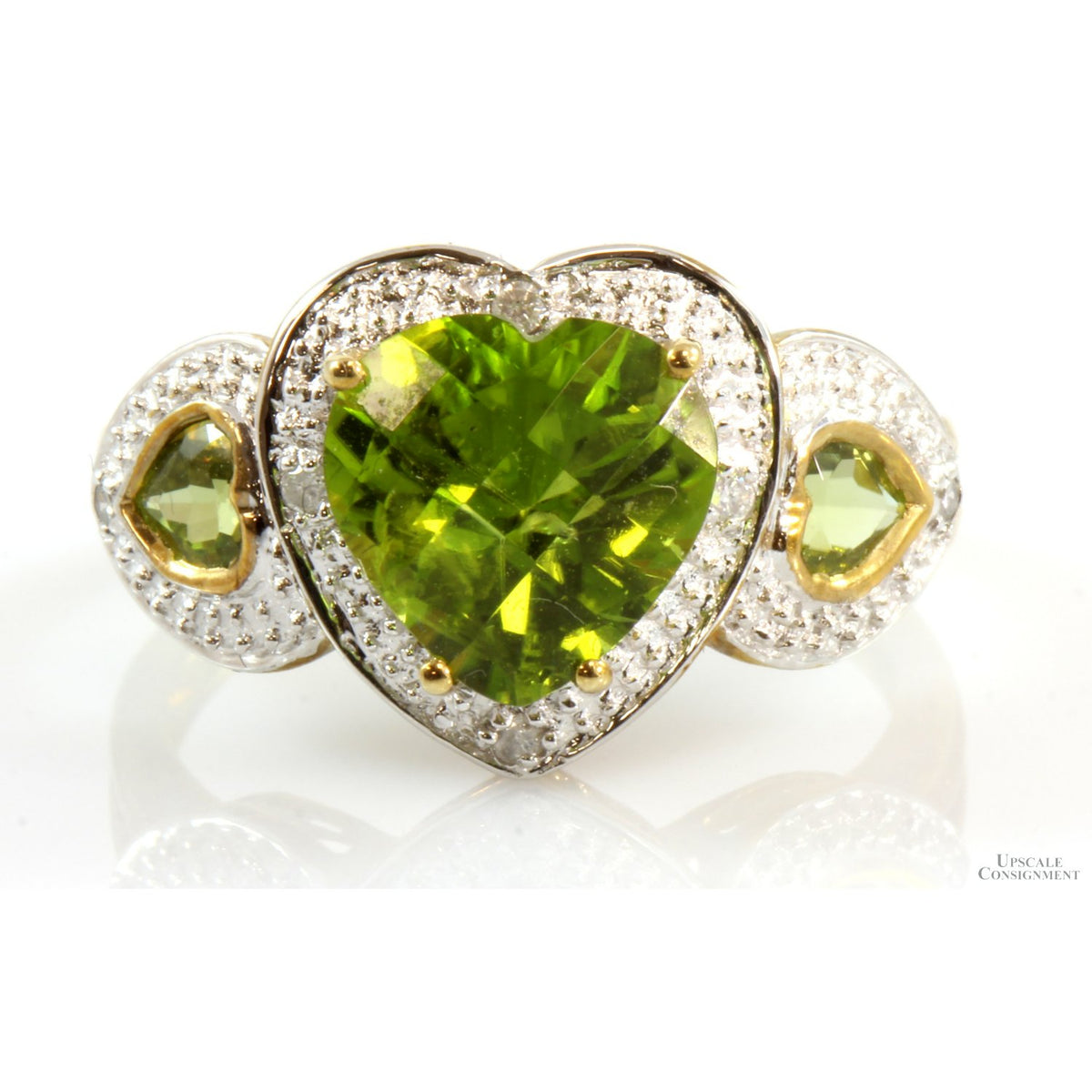 2.90ctw Heart Shape Peridot Gems Diamond 10K Yellow Gold Ring