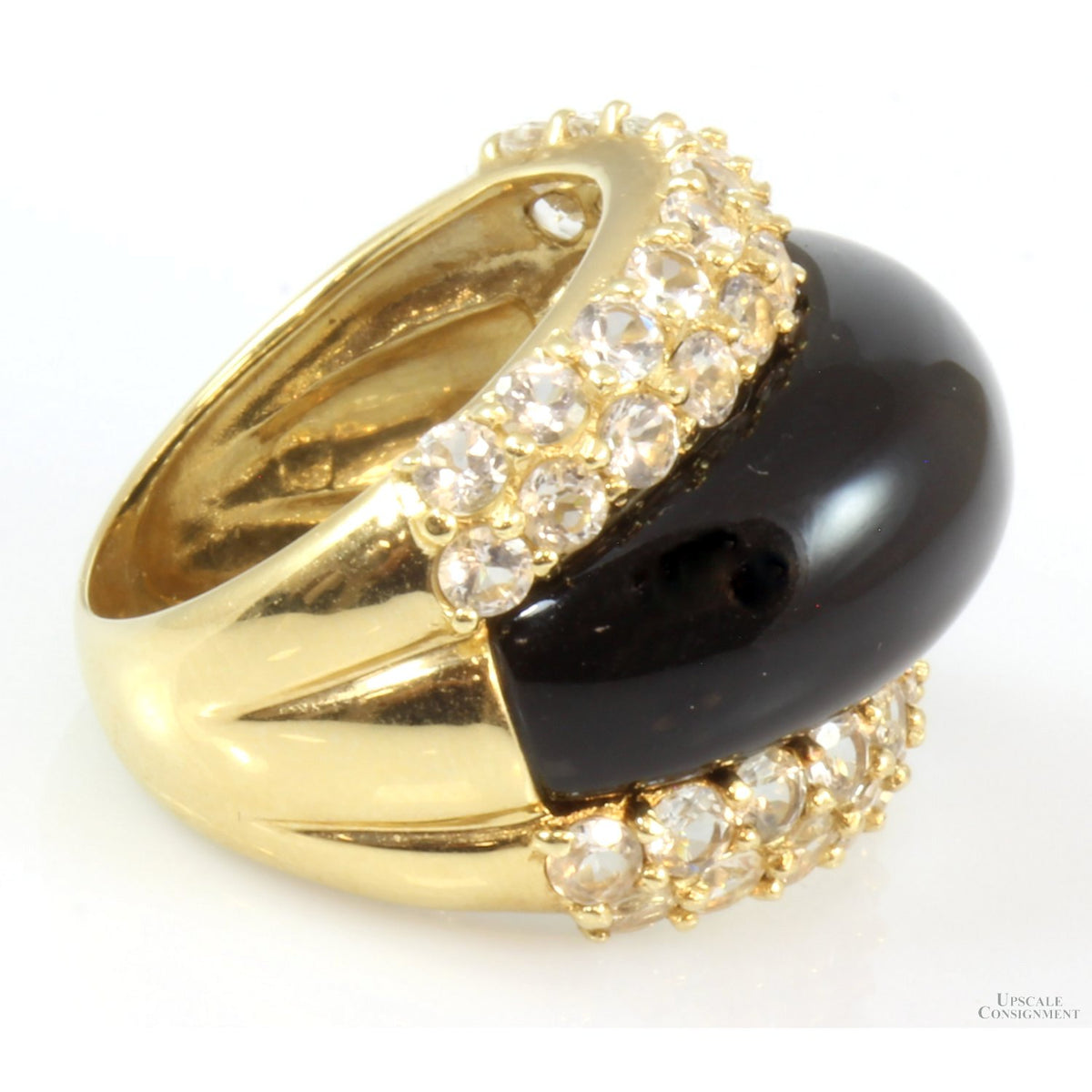 14K Gold Black Onyx & Colorless Topaz Dome Ring