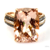 13ct Morganite .60ctw B & W Diamond 14K Rose Gold Ring