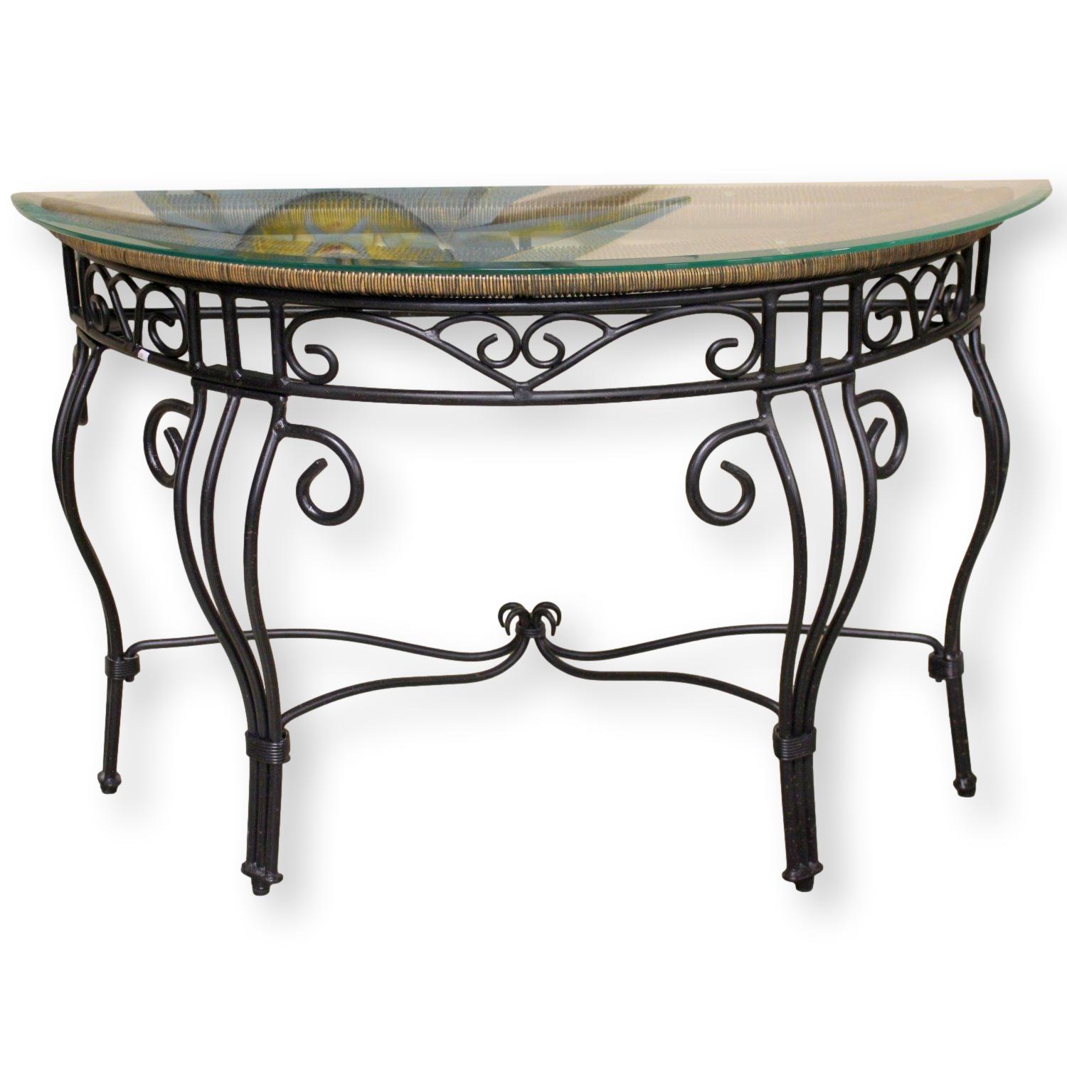 Wrought iron store glass table