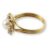 Pearl .04ctw Diamond 14K Yellow Gold Tiered Flower Ring