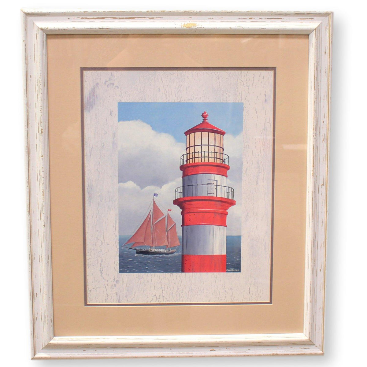 Framed Red Lighthouse Print