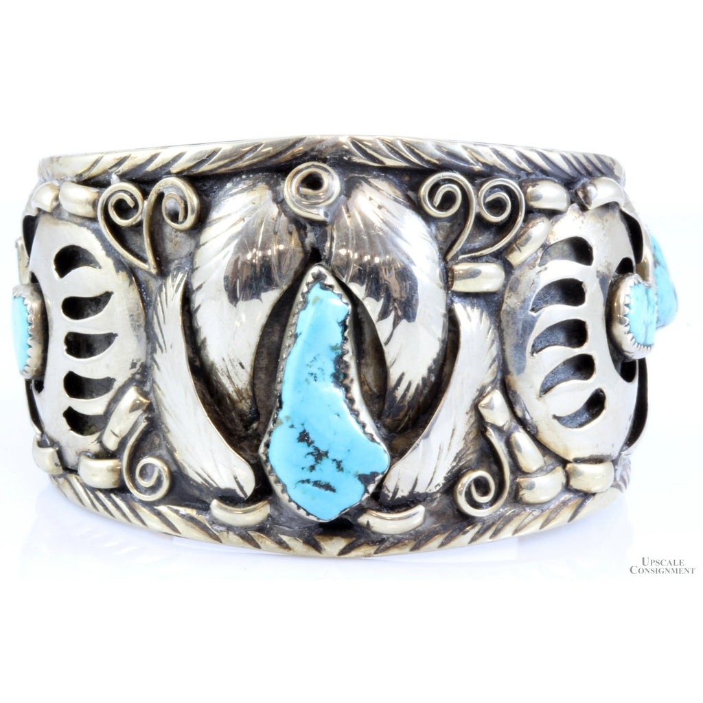 Vintage Navajo Silversmith Lee Thompson Turquoise Bear Claw Cuff ...