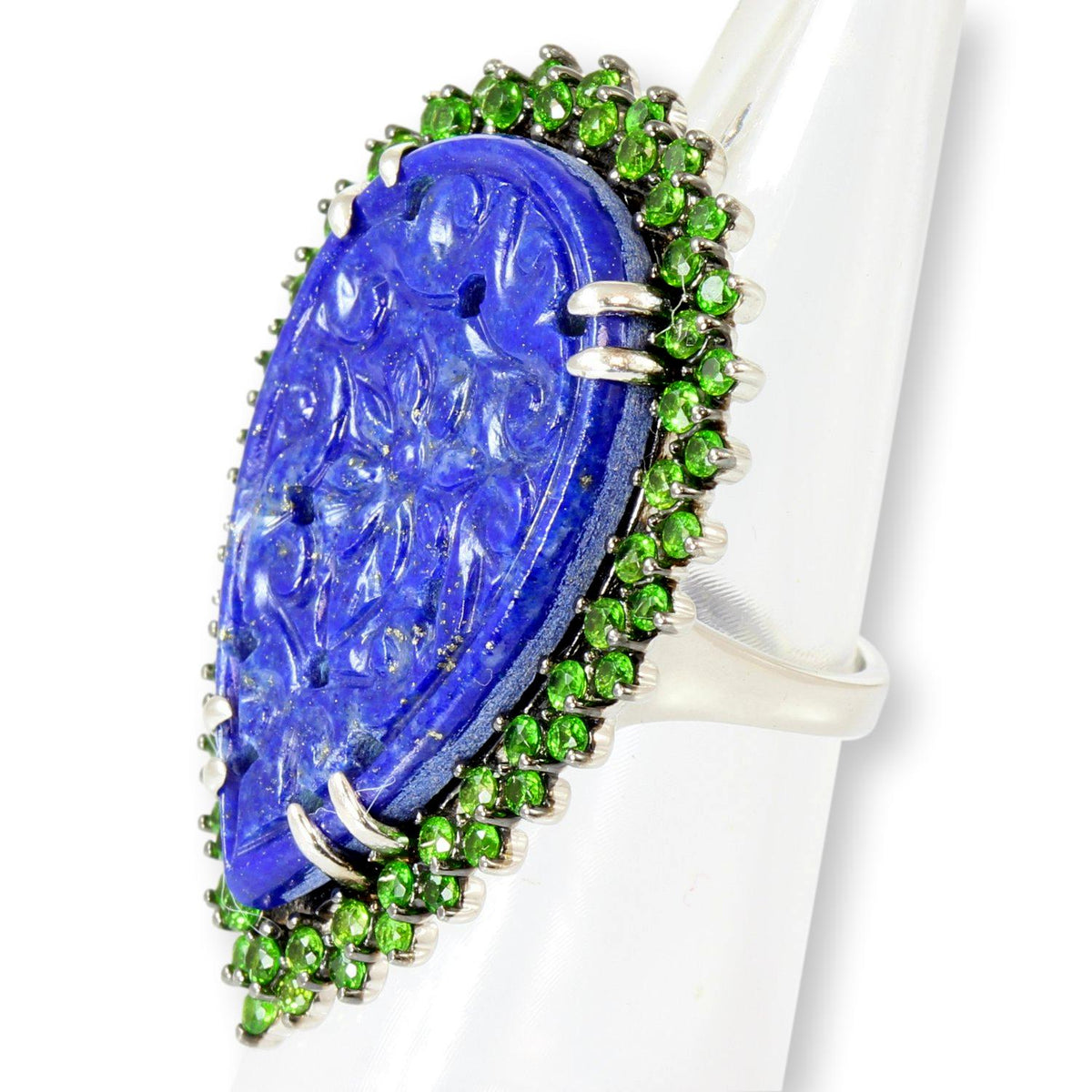 Rarities Blue Lapis Sterling Silver Ring w/Chrome Diopside Halo