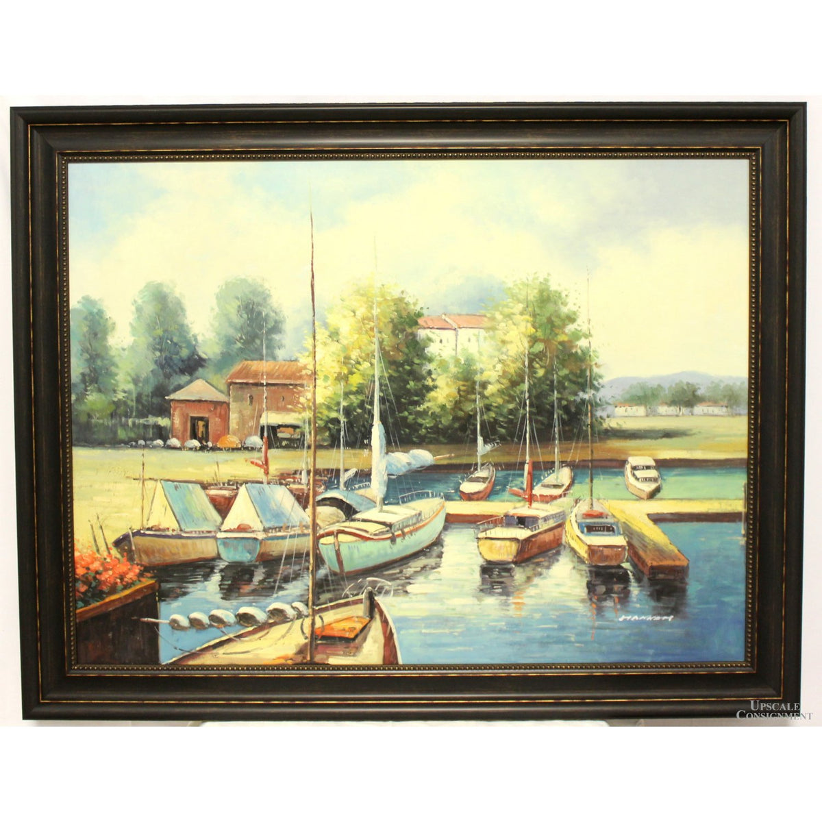 Original Oil Painting - Sailboats in Harbor