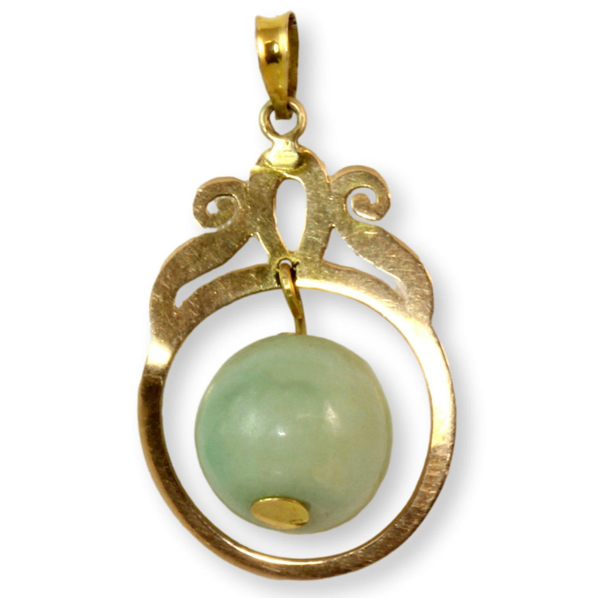Dangling Green Nephrite Bead & 14K Gold Pendant