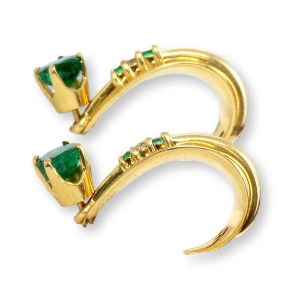 .72ctw Emerald .03ctw Diamond 14K Earrings Hoop Enhancers