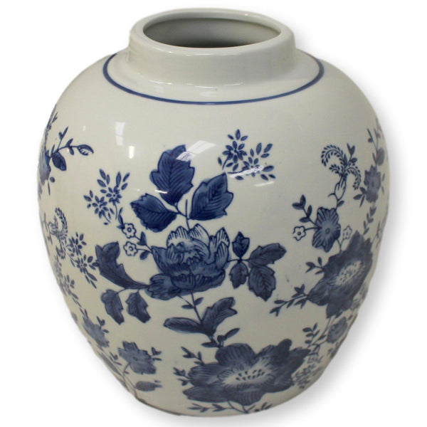 Blue & White Ginger Jar Vase w/Lid