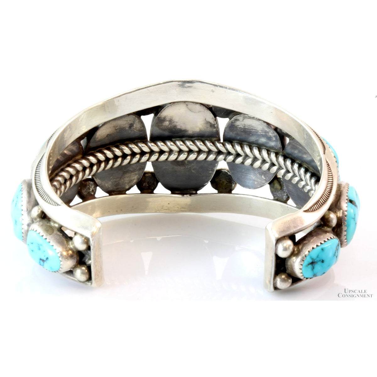 Vintage 9-Stone Turquoise Sterling Silver Cuff by Navajo Silversmith Orville Tsinnie