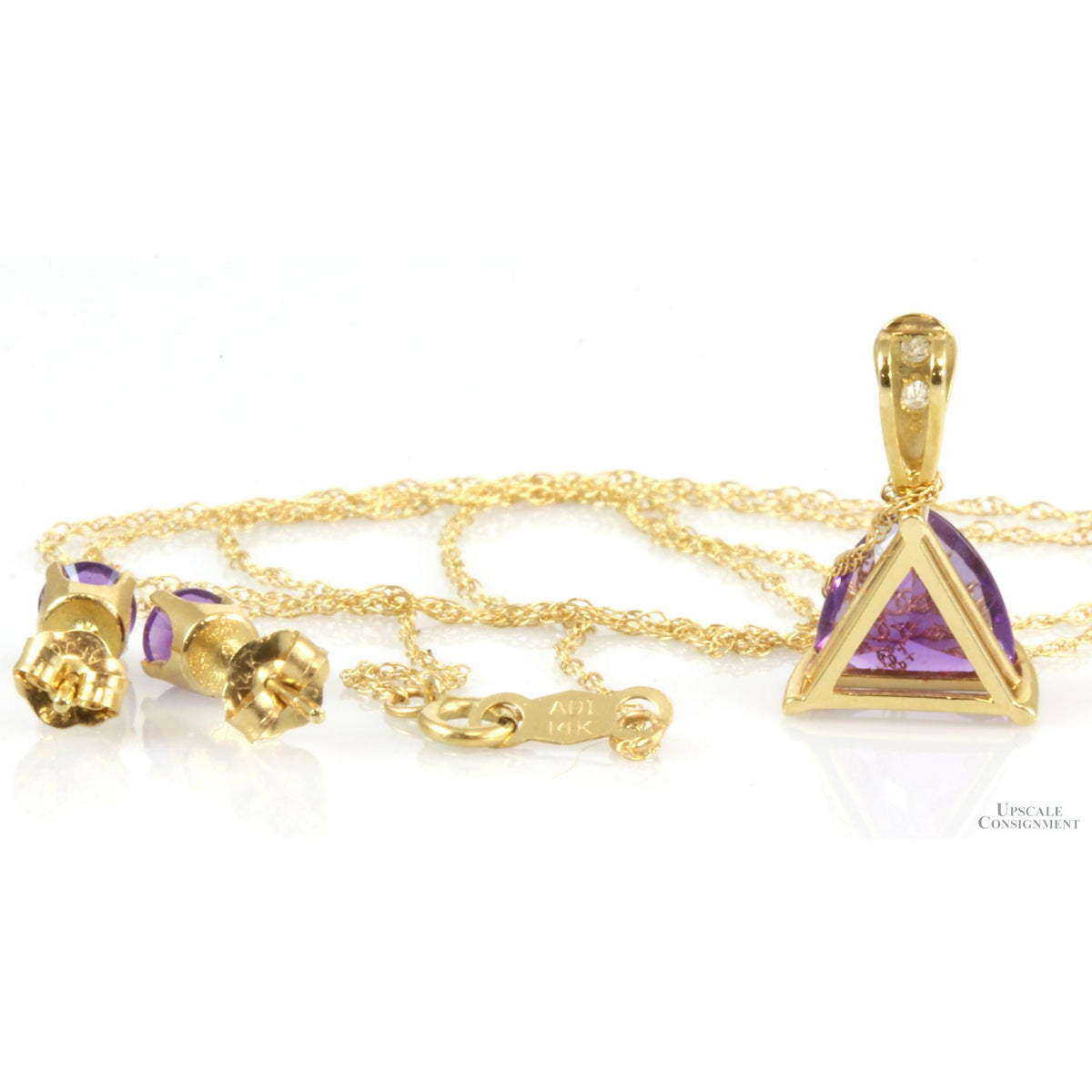 Amethyst & Diamond 14K Pendant Necklace & Earrings