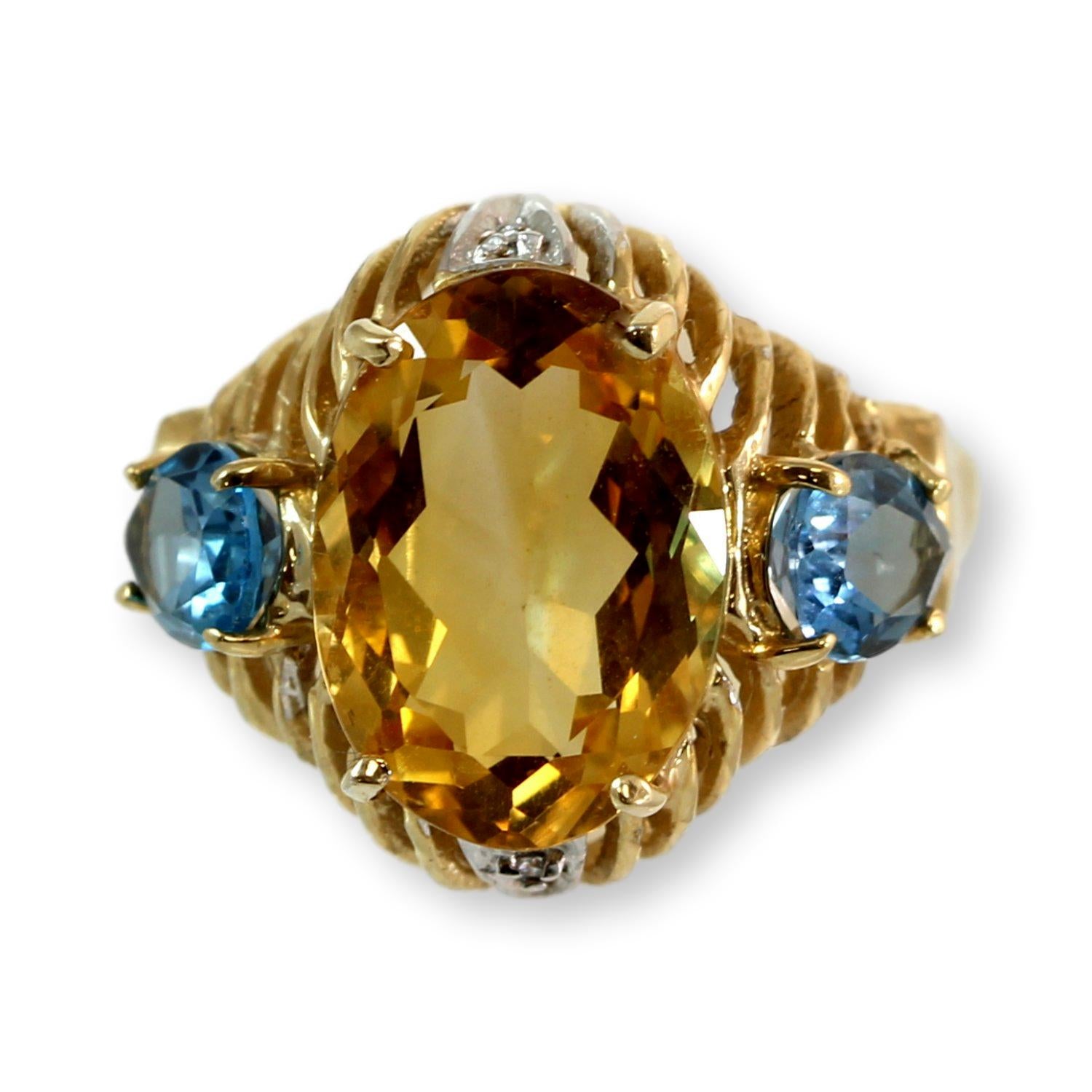 Sterling Silver Citrine & White Topaz Ring | Charm Diamond Centres