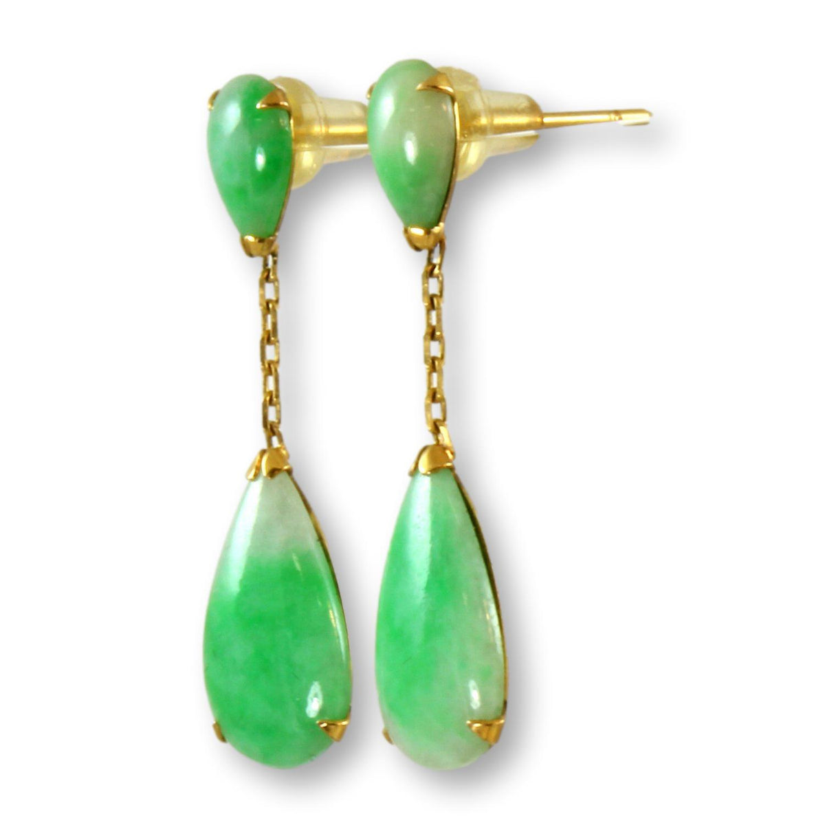 5.28ctw Jadeite Jade 18K Gold Pear Shape Drop Dangling Earrings